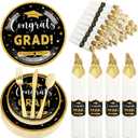 Meanplan 50 Sets 2026 Graduation Party Supplies Tableware Set Gold Pre Rolled Silverware for 50 Guests Class of 2026 Disposable Dinnerware for College High School Congrats Graduation Party Favors