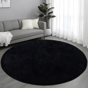 Round Area Rugs for Living Room Bedroom, 4x4 Feet Black Ultra Soft Thickened Memory-Foam Modern Indoor Circle Rug, Comfy Minimalist Circular Carpets for Girls Boys Nursery Dorm Home Decor