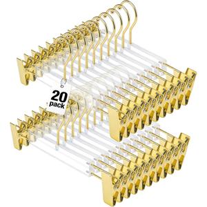Acrylic Gold Hangers 20 Pack,Luxurious Acrylic Pants Skirt Hanger 12.6 in, Clothes Hanger with Adjustable Clips