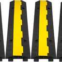 CXRCY Cable Ramp 4 Pack 2 Channel 11000lbs axle Capacity Floor Cable Cord Protector, Black & Yellow Speed Bumps Hose Protector Ramps for Wire/Hose/Pipe Hider Driveway &Outdoor 40x10x2 inch(L x W x H)