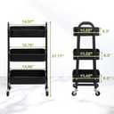 AGTEK Makeup Cart, Movable Rolling Organizer Cart, Black 3 Tier Metal Utility Cart