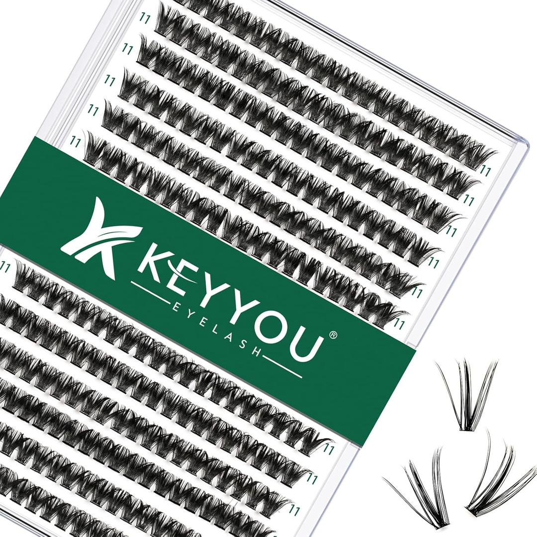 KEYYOU Lash Clusters 300pcs Individual False Eyelashes 50D-0.07D Curl 11mm DIY Eyelash Extension Soft&Natural Cluster Lashes (Black, Flexible and Lightweight)