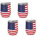 4 Pcs 4th of July Mini Tumbler Shot Glasses, American Flag Patriotic Gift Cups with Straw Lid, Stainless Steel Double Wall Vacuum Insulated Cups for Men Veteran Independence Day