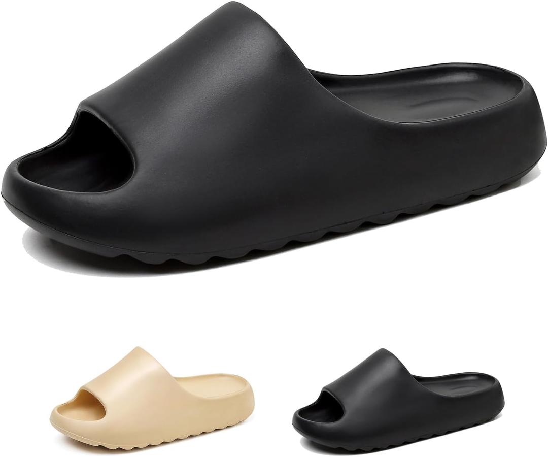 Hsttgsr Pillow Slippers for Women and Men, EVA Anti-Slip, Super Soft, Quick-Drying Comfort Cloud Slides for Showers, Lightweight Spa Massage Summer Sandals for Adults, Indoor and Outdoor (Black) 13 