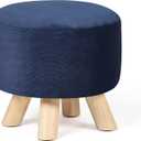 Asense Small Round Ottoman Foot Rest Stool Corduroy Fabric Padded Seat Footstool Ottoman with Anti-Slip Wooden Legs (Navy Blue,Corduroy)