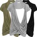 Free to Live 3 Pack Nursing Tops Breastfeeding Shirts Criss Cross Tops for Women Fall Maternity Clothes Short Sleeve Cardigan, Medium 