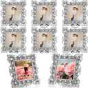Yookeer 3 Pack 4 x 4 Inch Crystal Picture Frame Wedding Photo Frame Jewel Picture with Rhinestones Photo Gift for Wedding Table Top Desktop Display (Silver)