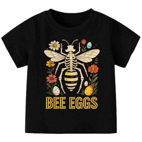 ZEVONIKA Girls Easter Shirts Cotton Spring Flowers T-Shirts Bee Eggs Casual Short Sleeve Tee (Size 5-6, Black)