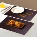 Vinyl Placemats Set of 6-1217.7 Inch Waterproof & Heattable Placemats, Fall Faux Leather Wipeable Outdoor Table Mat for Dining, Kitchen, Indoor Outdoor Use (Coffee, Cowhide Grain)