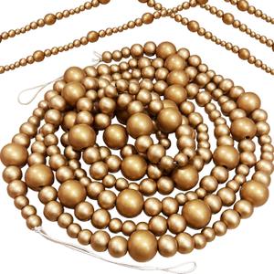 118 Inch Christmas Wood Bead Garland,Gold Wooden Bead Garland for Christmas Tree,Round Craft Farmhouse Vintage Wood Beads Garlands for Xmas Decoration Supplies