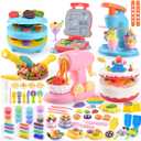 5-in-1 Color Dough Sets for Kids Ages 3+ DIY Food Maker Toys Set with 24 Dough, Arts and Crafts Kit for Pretend Play Ice Cream/Cake/Noodle/Hamburger/Pizza/Baking Set Toys Machines