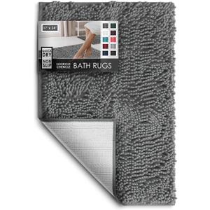 Hearth & Harbor Bathroom Rugs, Chenille Bath Mat - Machine Washable Bath Mats for Bathroom Non-Slip Backing Rubber, Quick Dry Bathroom Mat - Grey Bath Rug, 17x24