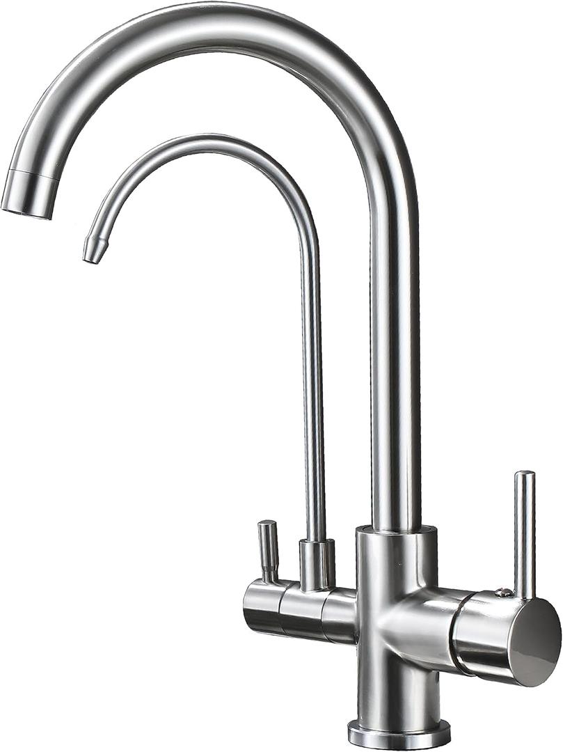 HUAHUA LALA Faucet KF001, Brushed Nickel, Kitchen, Single Hole, Ceramic Plate Valve, 2 Handles, Solid Brass, 3 in 1 Water Filter Purifier