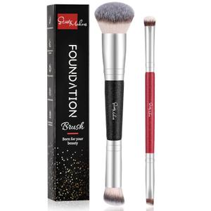 Makeup Brushes Dual-ended Foundation Brush - START MAKERS 2-in-1 Concealer Brush Face Eyebrow Eyeshadow Brush for Liquid, Powder, Buffing, Blending, Contouring Foundation Make Up Brushes(2Pcs) (2Pcs Black&Red)