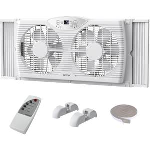 shinic 9'' Window Fan with Thermostat & LED Display, Reversible Airflow, 23.5"L x 4.0"W x 11.8"H
