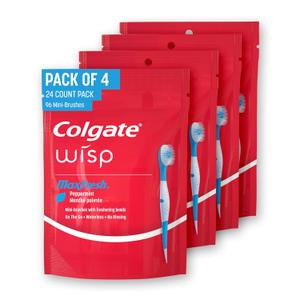 Colgate Max Fresh Wisp Disposable Mini Travel Toothbrushes, Peppermint, 24 Count (Pack of 4)