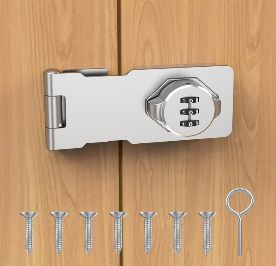 Cabinet Password Hasp Lock, Keyless Combination Lock for Small Doors, Bathroom, Outdoor, Garage, Garden, Silver, 2 Pack