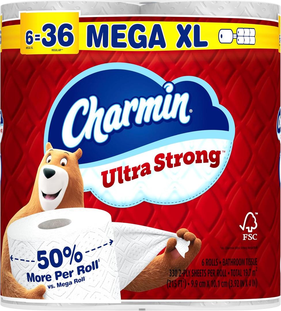 Charmin Ultra Strong Toilet Paper, 6 Mega = 24 Regular Rolls, 2-Ply, White