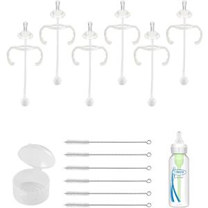6Pack Straw Cup Conversion Kit for Dr Browns Narrow and Narrow Glass Baby Bottles, Weighted Straw Replacement Kit with Soft Straw Top and Handle,6m+