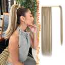 BARSDAR Wrap Around Straight Ponytail Extensions - 18 Inch Long Straight Ponytails for Women, Clip in Ponytail Hair Extensions Synthetic Pony Tails Hairpieces - Medium Blonde with Highlights