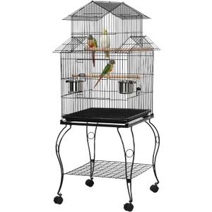 Yaheetech Budgie Cage 55-inch Rolling Standing Triple Roof Medium Parrot Cage Pet Bird Cage with Detachable Stand for Cockatiels Sun Parakeets Green-cheeked Conures Macaw