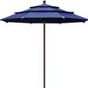 EliteShade USA 10-Year-Non-Fading 11Ft 3 Tiers Patio Market Umbrella Outdoor Cylinder Auto Push-up Table Umbrella with Ventilation, Navy Blue