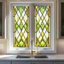 Window Privacy Film, Stained Glass Rainbow Decorative Window Cling for Glass Door, Static Cling Non Adhesive Privacy Covering, Sun Blocking UV Film for Home Office (Geometric Glass Floral)