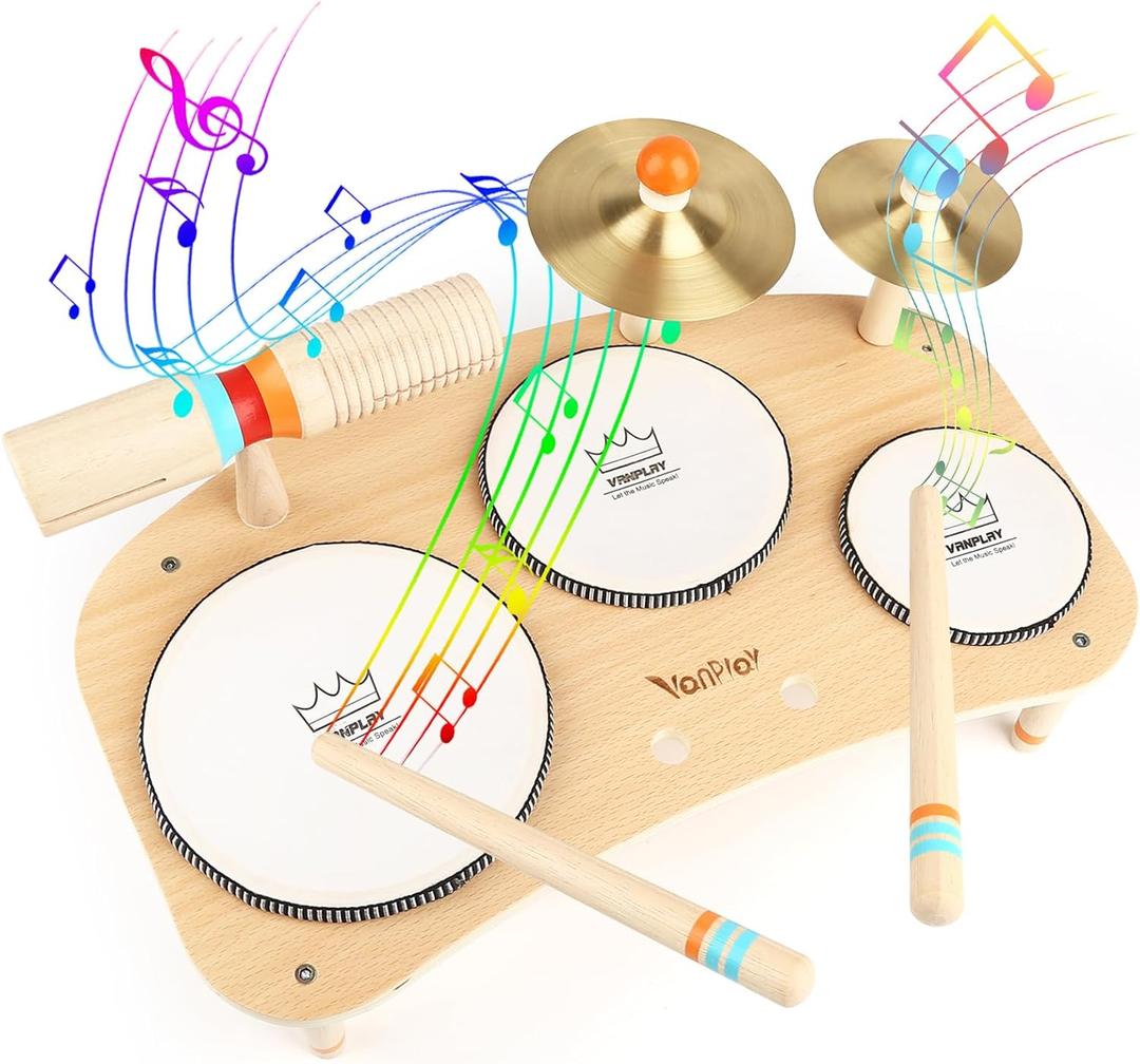 Kids Drum Set for Toddlers 3+, 8 in 1 Montessori Musical Instruments - Wooden Musical Toys for Baby Easter Christmas Birthday Gifts for Preschool Learning Music for Boys Girls Age 3 4 5 6