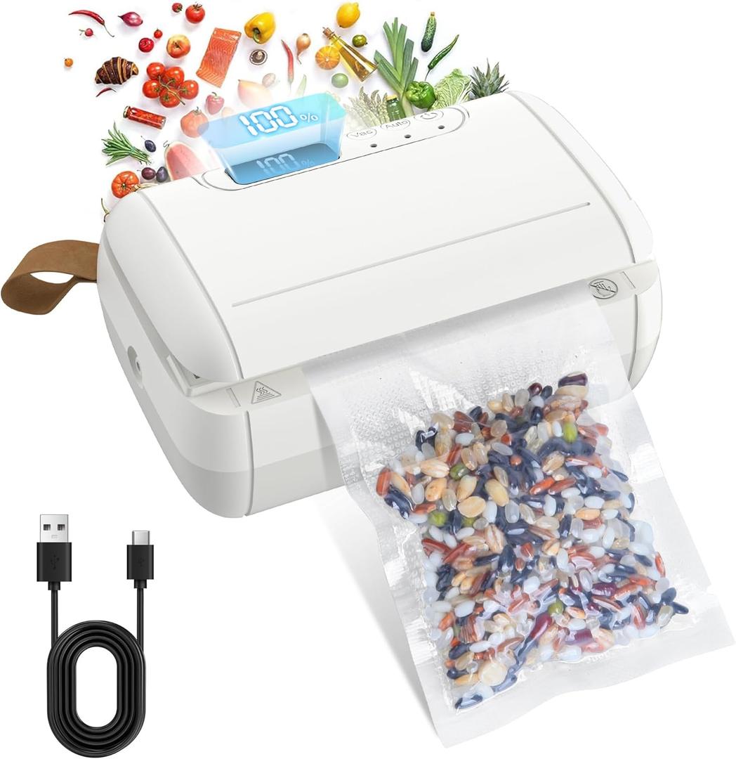 AIFEI Mini Vacuum Sealer for Food, 10 in 1 Mini Bag Sealer Heat Seal with Cutter Rechargeable Cordless Handheld Vacuum Sealer Bag Resealer for Snacks Plastic Bag Marson Jar Food Storage- White