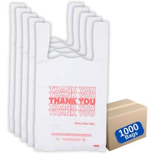 White 'Thank You' HDPE T-Shirt Bags - 1/12 BBL 7"X3.5"X13" - 1000 Bags - 13 microns - White - 10030 - AssurePak
