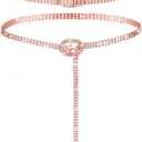 Geyoga 2 Pcs Rhinestone Belts for Women Dress Sparkly Crystal Diamond Ladies Belt Adjustable Wide Waist Chain for Wedding