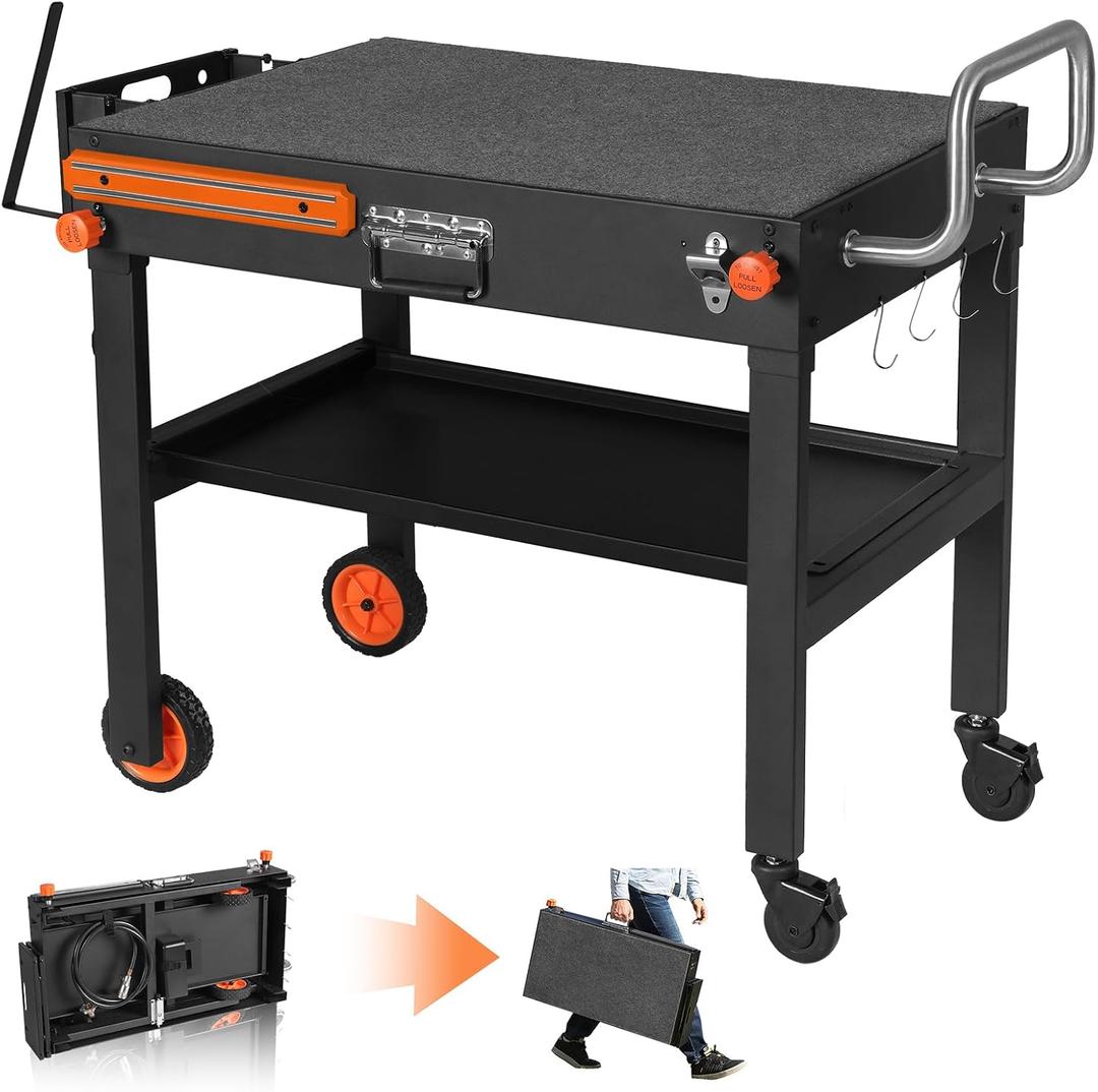 Blackstone Griddle Stand, Portable Outdoor Grill Table, Foldable Grill Cart With Wheels Fit 22 Inch or 17 Inch, Camping Folding Pizza Oven Tables Fit Ninja Grill and Weber，Blackstone Table