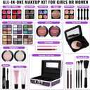 Makeup Kit for Teen Girls & Women Full Kit, Beauty Train Case with Starter Cosmetic Set, Make Up Valentine Gift Box with Eyeshadow,Lipgloss,Highlighter,Blush,Lip&Eye Pencils,Brush & More(Purple)