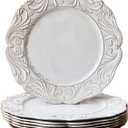 Antique White Charger Plates with Gold Rim, 13" Embossed Plastic Table Chargers for Dinner Plate, Set of 6 Elegant Wedding Decor.