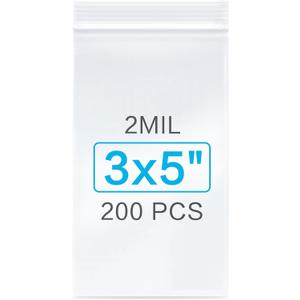 200pcs 3 x 5 inch Plastic Bags, 2 mil Jewelry Bags, Clear Small Zip Bag, Resealable Zip Bag for Small Business, Storage, Candy