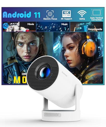 【Electric Focus】Mini Projector with WiFi 6 and Bluetooth 5.4, Smart Portable Projector 4k Support, 5W Soundbase Speaker, Auto Keystone 180° Rotation, Home Outdoor Movie Proyector HY300Ultra
