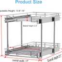 DINDON 2 Tier Pull Out Cabinet Organizer (17" W X 21" D), Double Tier Wire Basket Slide Out Shelf Storage for Kitchen Base Cabinet, Chrome Finish