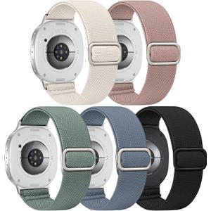 Acextro 5 Pack Stretchy Bands Compatible with Samsung Galaxy Watch 7 6 5 4 FE Band 40mm 44mm 45mm/Watch 6 4 Classic 4 42mm 46mm 43mm 47mm/Active 2, 20mm Water-Resistant Elastic Nylon Sport Strap (Cactus/Pink/Blue Gray/Starlight/Black)