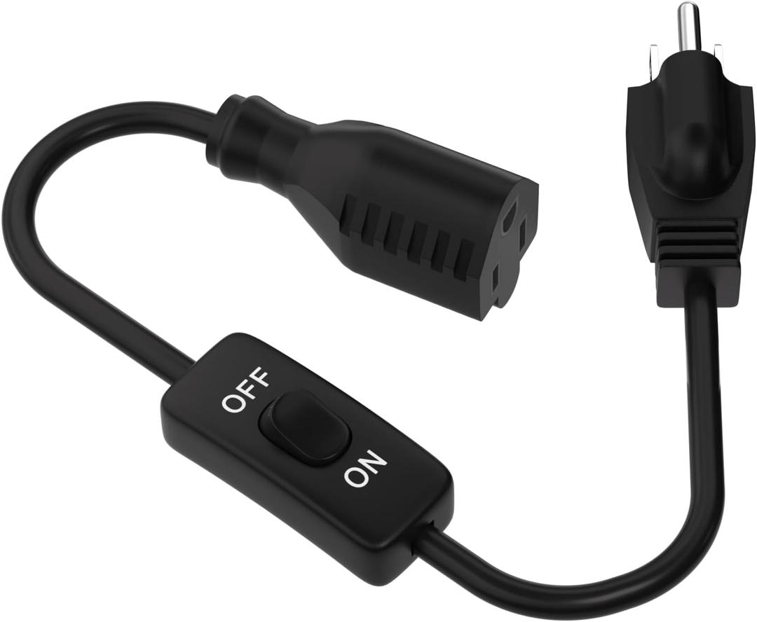 STARELO Extension Cord with Switch 3-Prong Indoor Black Extension Cord,18AWG Control Switch ON/Off 3A 125V NEMA 5-15R Grounded Plug Receptacle.1.5FT Black