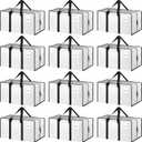 12 Pack Extra Heavy Duty Large Moving Bags with Strong Zipper & Comfortable Handles, Sturdy & Durable Clothes Storage Bags Totes Bins, Packing Moving Boxes for College Supplies, White