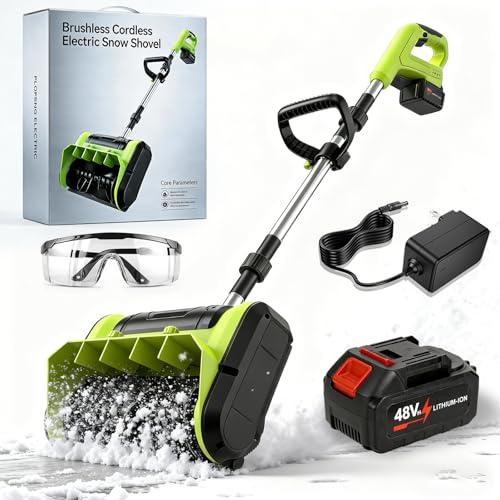 Brushless Cordless Snow Shovel, 13.5in Electric Snow Blower with Dual 4.0Ah Batteries and Fast Charger, Lightweight 12lb Battery-Powered Snow Remover for Walkways, Decks & Driveways (1 Battery)