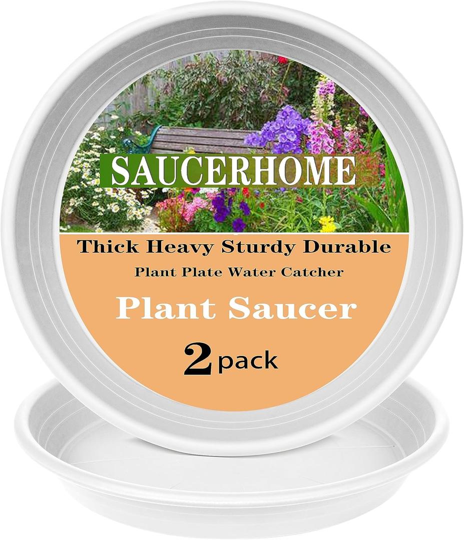 2 Pack Plant Saucer Pot Tray 4 6 8 10 12 14 16 19 22 26 Inch Large Plastic Planter Saucers, Heavy Drainage Tray for Indoors No Holes, Durable Plant Plate Water Catcher (19 Inch White)