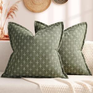 ZWJD Pillow Covers 24x24 Set of 2 Soft Polyester Textured Pillow Covers with Stylish Flange Edge Cozy Farmhouse Throw Pillows for Couch Bed Sofa Living Room