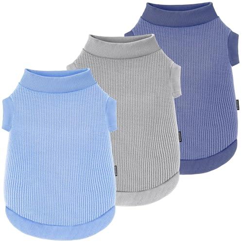 3 Pack Dog Shirt for Small Dogs Girl Boy Dog Clothes Warm Soft Sweatshirt Outfit for Dogs Cats Pet Apparel (Grey+Navy+Blue, XX-Small)