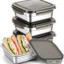 3 Pack 304 Stainless Steel Food Storage Container with Lids, 25.4 oz 304 Stainless steel freezer Containers Reusable Metal Meal Prep Lunch Boxes for Sandwiches and Snacks