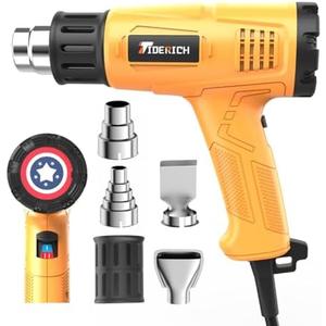 Heat Gun, 1800W Fast Heating 572℉&1202℉, Heavy Duty in Compact Body, Steady Dual TEMP Setting by Rear-Mounted Switch, Multiduty Heat Gun for Crafting , Shrink Tubing , Vinyl Wrap, 4 Nozzles