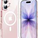 Temdan for iPhone 17 Case Clear Pink with Screen Protector, Compatible with Magsafe, Anti-Yellowing, Military-Grade Protection, Shockproof Slim Magnetic Phone Case Cover, Pink