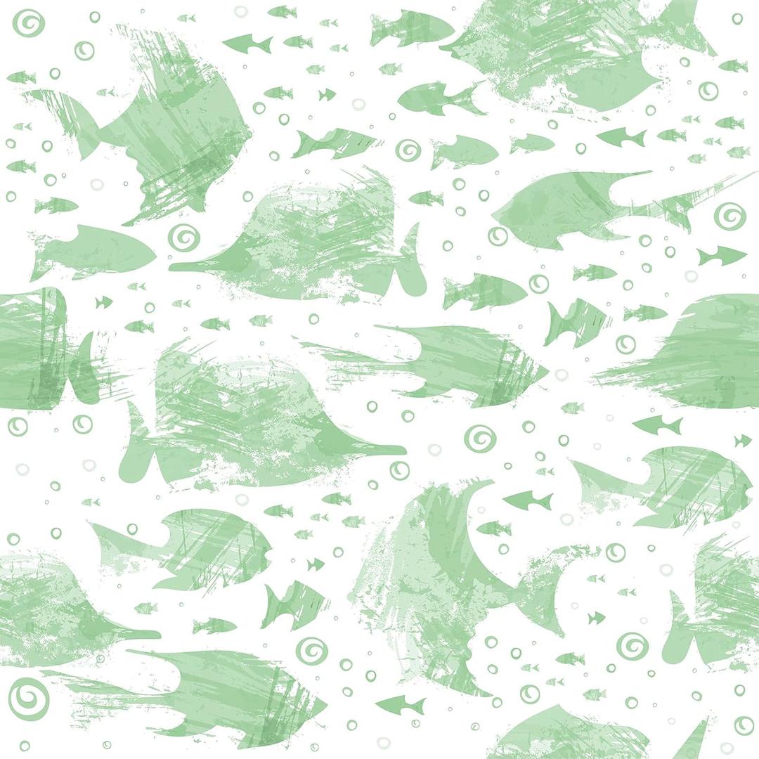 SOON AFTER Green Fish Ocean Peel and Stick Wallpaper,Thickened Waterproof Self-Adhesive Removable Wall Paper for Bathroom Boy Bedroom Kids Room Wallpaper Green Contact Paper for Furniture 17.3"x118"