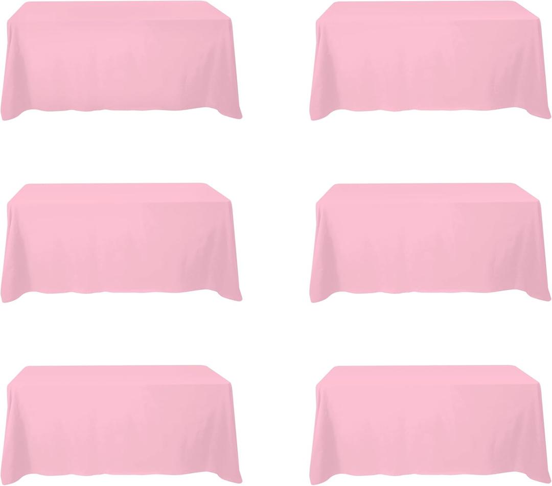 BRILLMAX 6 Pack Pink Tablecloths for 6 Foot Rectangle Tables 90 x 132 Inch - 6ft Rectangular Bulk Linen Polyester Fabric Washable Cloth Cover for Wedding Reception Banquet Birthday Party