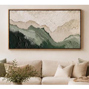 Large Framed Sage Green Wave Textured Living Room Canvas Wall Art, 48"L x 24"W